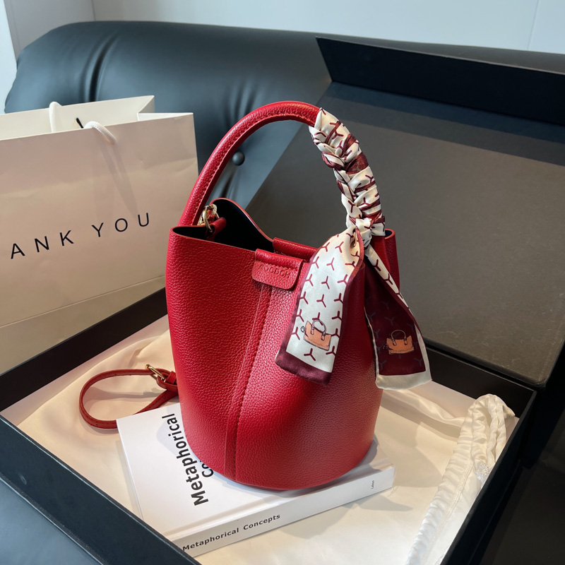 Luxury Bags In Sale - Red PU Bucket Shoulder and Crossbody