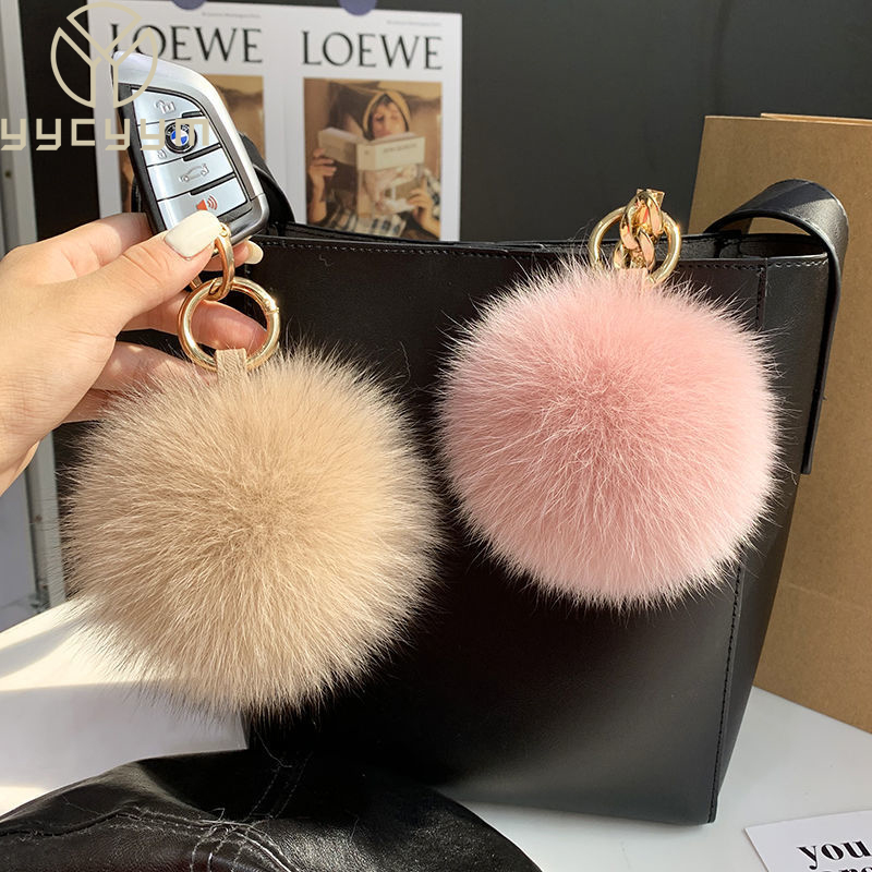 Luxury Bags Yellow - 2024 Fluffy Real Fox Fur Ball