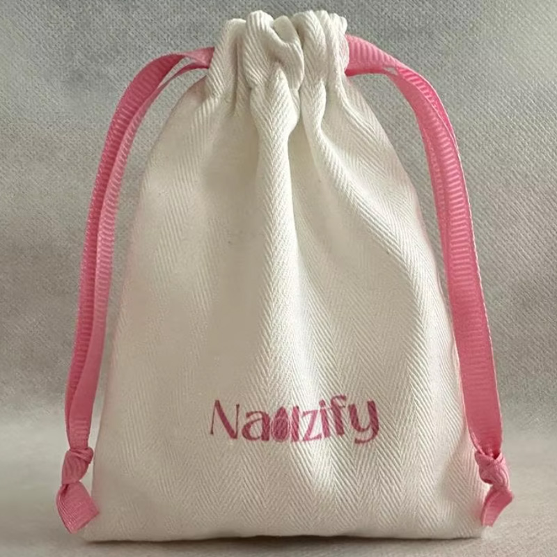 Luxury Bags Logo - Luxury Herringbone Canvas Drawstring bag with