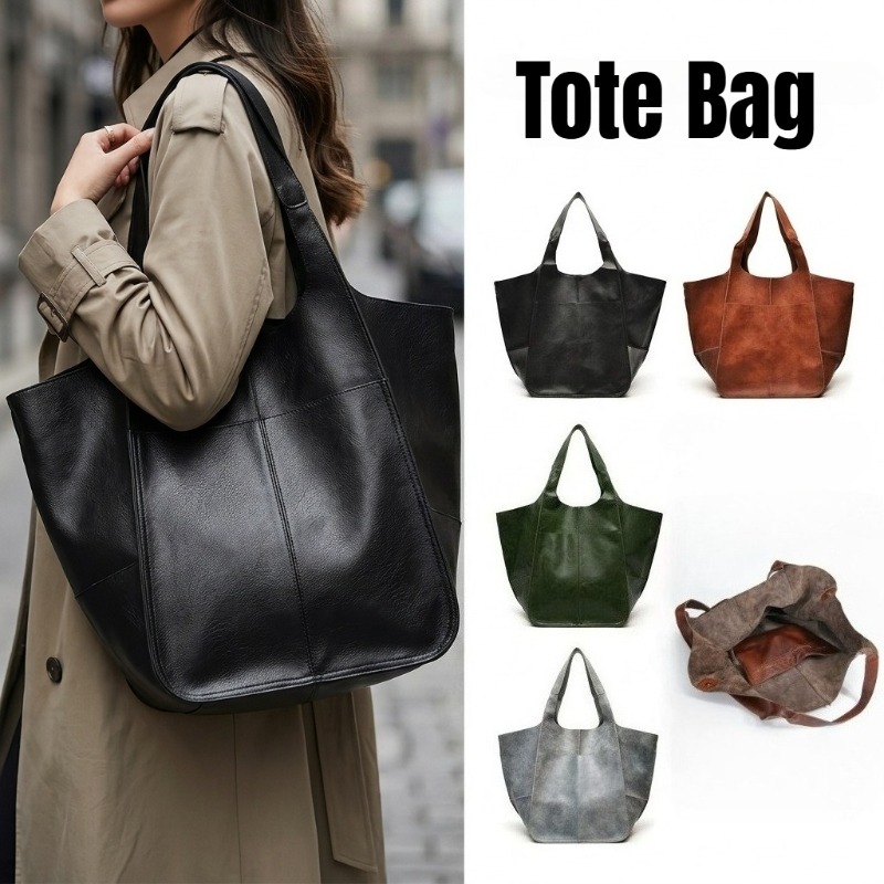 Luxury Bags Consignment - Multifunctional PU Leather Tote Bag Solid