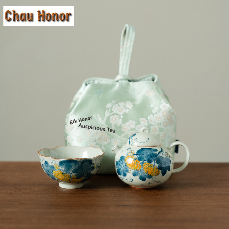 Luxury Bags Hand Painted - Hand-painted Pumpkin Travel Tea Set Kit
