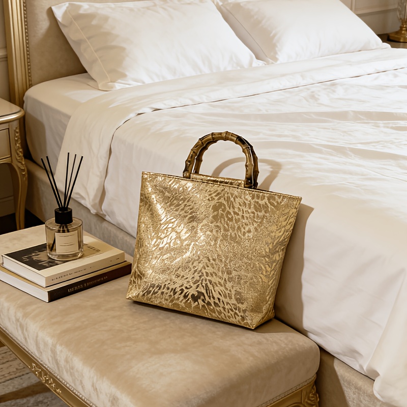 Luxury Bags Collection - Light luxury metallic gold jacquard leaf