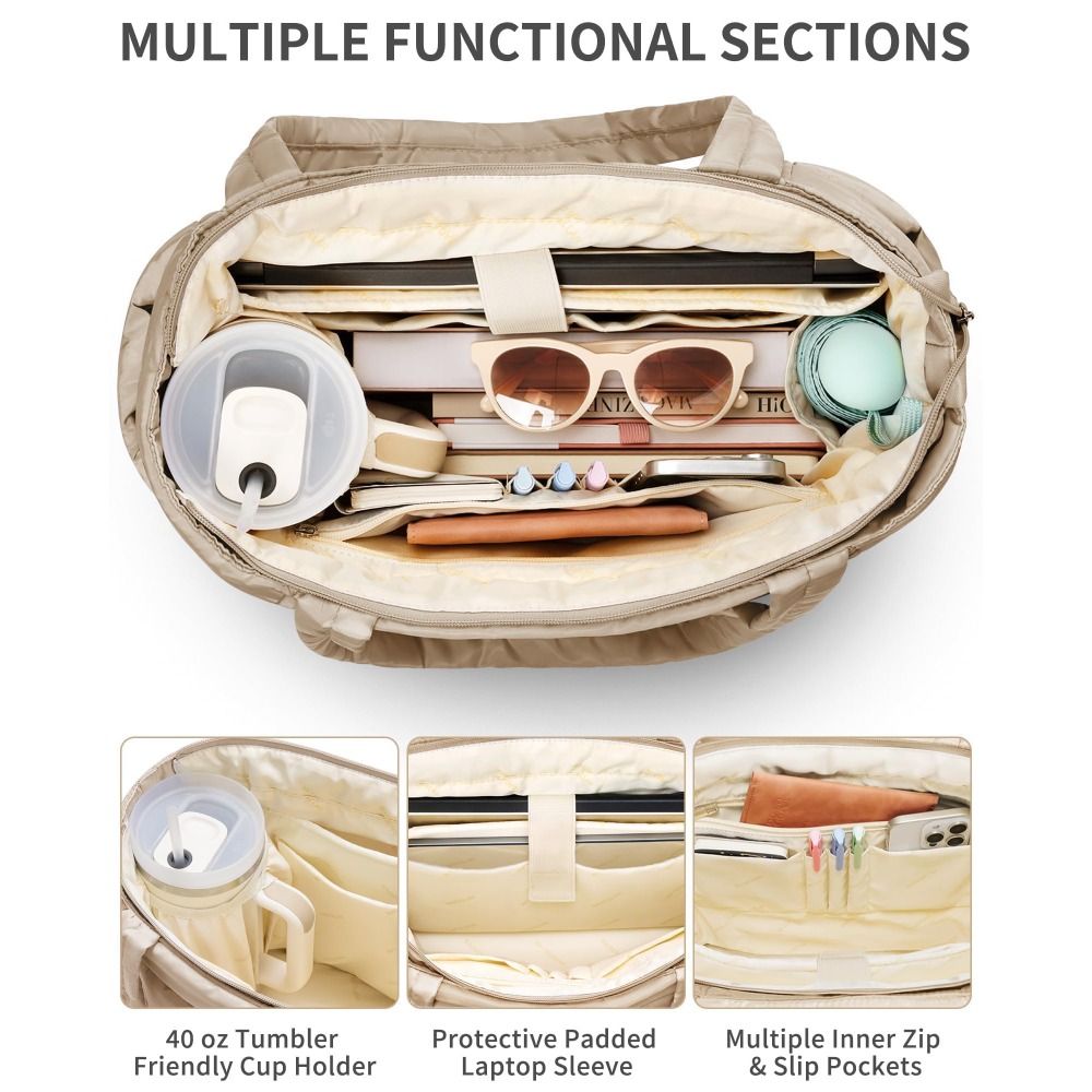 Large Capacity Puffer Tote Bag - đánh giá và giá Accordion Wallet Zip